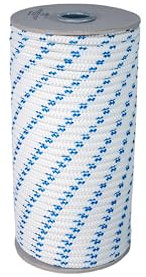 Corda , Treccia marina, Antica Corderia Marra, multiuso mm 6, 50 m - bianca con segnalino azzurro in poliestere Alta Tenacita'.stabilizzato ai raggi U.V. resistente a intemperie e agenti atmosferici