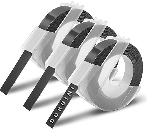 Doruimi S0898130 Compatibile con Dymo Omega Label Tape 9mm Embossing Label Maker Tape, 9 mm x 3 m Nero, Plastica Autoadesiva 3D Embossed Ricarica, Funziona con DYMO Omega Junior Tapes, Confezione da 3