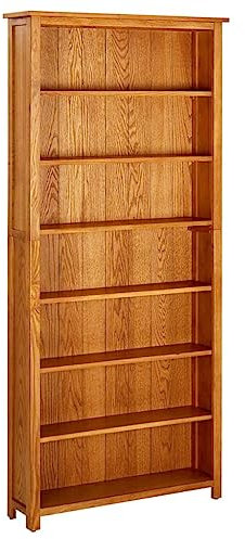 vidaXL Eichenholz Massiv Bücherregal 7 Fächer Standegal Wandregal Aktenregal Regal Schrank Büroregal Bücherschrank Vitrine 90×22,5×200cm