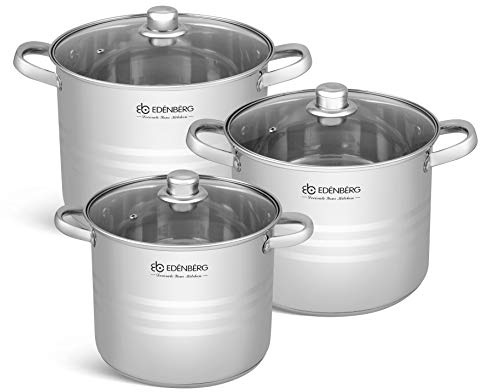 Edenberg EB-530, 6-teiliges Kochtopfset Induktion mit Glasdeckel, Topf Set Komplett für: Gas-, Elektro-, Halogen-, Keramik- und Induktionsherde