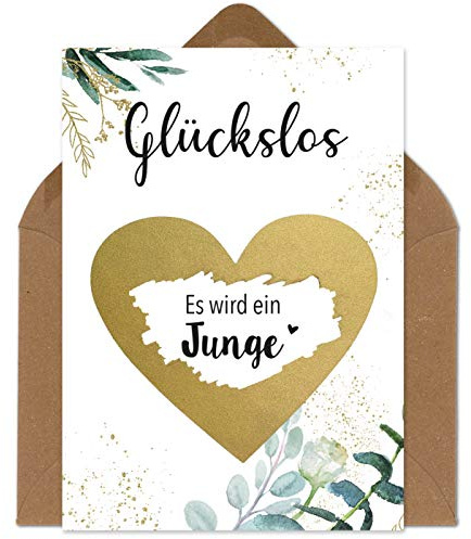 OWLBOOK Rubbelkarte Es wird ein Junge - Gold Rubbelherz - Geschenkidee für Jungs - Schwangerschaft verkünden