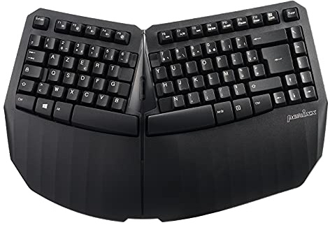 Perixx PERIBOARD-613B, Mini Clavier Ergonomique sans Fil Mode Dual 2.4G et Bluetooth -Compatible avec Windows et Mac - Noir - AZERTY Français