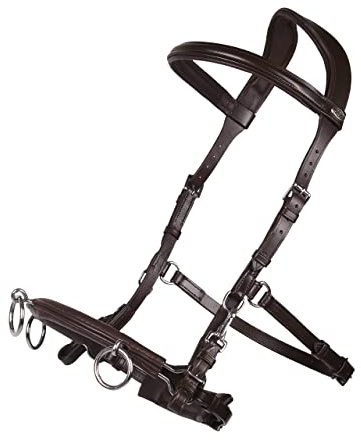 QHP Halfter Pferd Kappzaum aus Leder | Anatomisch geformt | Verwendbar als Kappzaum und Trense | Angenehmes Tragen (Braun, Pony)