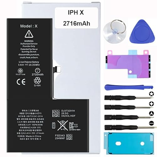 Remplacement de Batterie pour iphone. Le kit de Batterie pour iPhone Comprend Un Autocollant étanche, des Autocollants de Batterie, des Outils magnétiques. (iPhone X)
