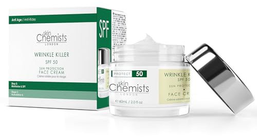 skinChemists SPF 50 Wrinkle Killer Crème Hydratante de Jour Protection Solaire avec Acide Hyaluronique et Antioxydants | Protection UV
