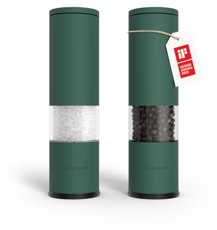 LARS NYSØM Salt- och pepparkvarn 2-pack Manuell med justerbar keramisk malverk från grov till fin I Design kryddkvarnset (2 stycken) (Pine Green)