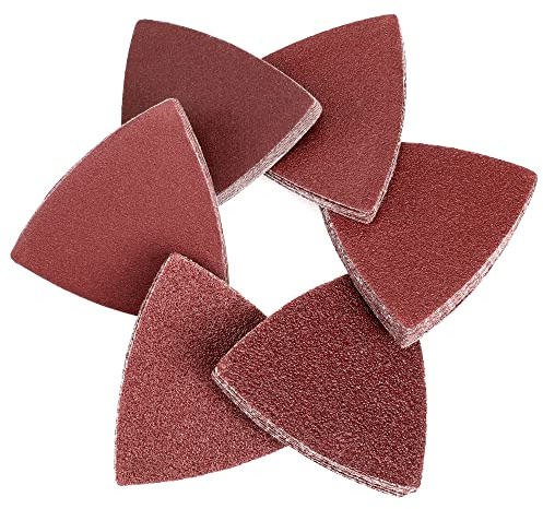 WORKPRO 150PCS Triangle Sanding Pads, 3-1/8 Inch Hook and Loop Fit for Oscillating Multi Tool, 40/60/80/120/180/240 Grit for Sanding, Grinding