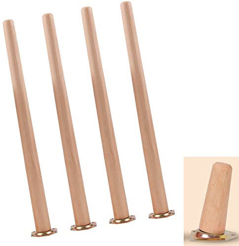 JIAJUTUI001 Buche Möbelfüße Tischbeine Holz Möbelbeine Konisch Tischfuß mit M8 Schrauben,Befestigungsplatte,für Bett Schrank Sofa Tischbeine 4 Stück (70cm/27.6in)
