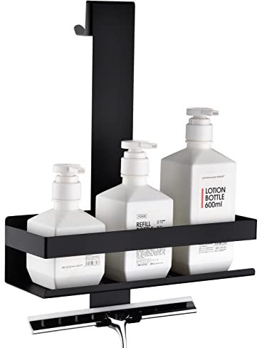 HomeHeng Duschablage zum Hängen,Edelstahl Duschkorb Hängeregal,Mattschwarz Duschregal Shampoo Halterung mit Haken für Glas-Duschabtrennung,H30MB-1DH