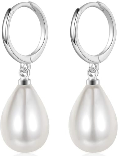 MASOP Perlenohrringe Creolen Silber 925/Gold Ohrringe Perlen Vergoldet für Damen Frauen Mädchen