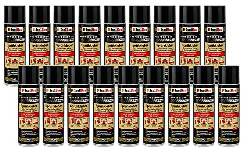 Isolbau Colle en spray 18 x 500 ml – Colle extra forte pour bricolage et industrie – Spray adhésif pour mousse, bois, tissu, cuir, feutre, etc