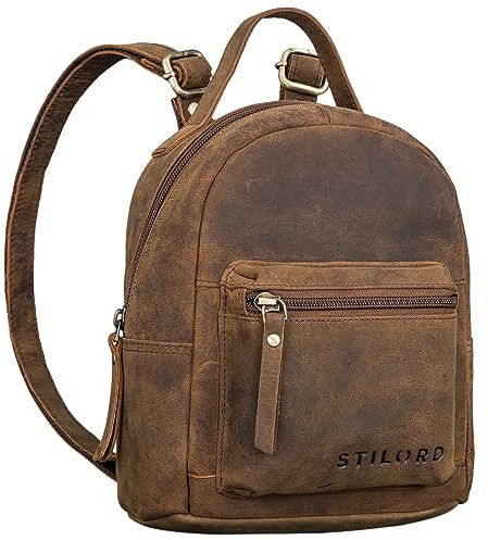 STILORD Tiny Mini Rucksack Damen Leder Rucksack Damen klein Cityrucksack Vintage Daypack Lederrucksack Kleiner Damenrucksack Echtleder Farbe:Montero - braun