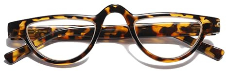 Hubeye Halbmond Lesebrille Leopardendruck Kunststoff Halbrahmen Federscharnier Lesehilfe mit Brillenholster für Damen und Herren 1.50
