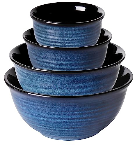HASENSE Mixing Bowls for Cooking, Baking, Ceramic Serving Dishes Set of 4 for Salad, Fruits, Popcorn, Versatile Nesting Bowls for Housewarming Gift, 2.1/1.5/1.0/0.5 Qt, Dishwasher & Microwave Safe