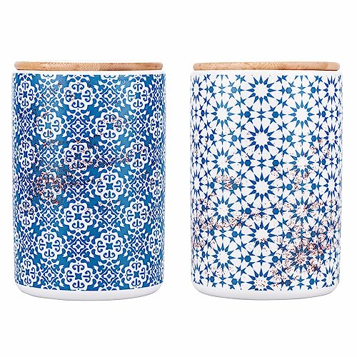 Villa d'Este Home Tivoli Set 2 Barattolo 870 ml in ceramica, coperchio in bamboo, Kasbah