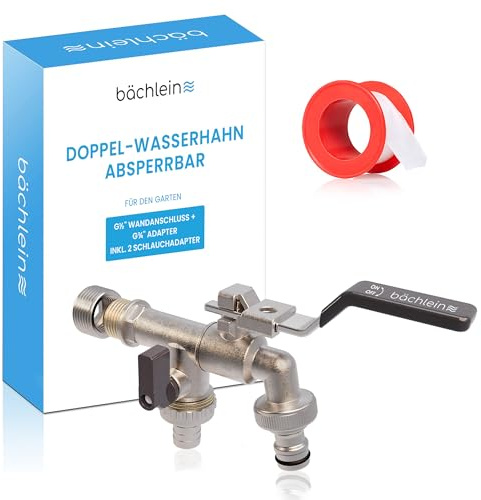 Bächlein Universal Double Garden Tap in Anthracite with 2 Hose Connectors – Stylish Double Lockable Tap with 1/2 Connector and 3/4 Adapter
