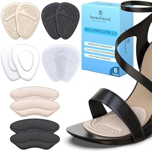 FERSENFREUND© Premium Ballenpolster Vorfuß High Heels Einlagen - NEUHEIT 2025 - Vorfußpolster Ballenschutz Fuß Fußballenpolster für Sandalen High-Heels Geleinlagen Vorderfußpolster Anti-Rutsch 12 Stk