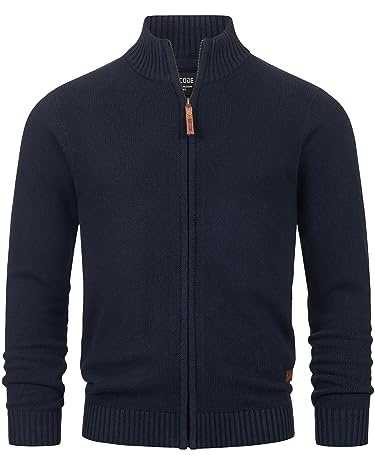 Indicode Herren INLut Strickjacke Cardigan aus 70% Recycelter Baumwolle | Klassische Feinstrickjacke mit Stehkragen und Reißverschluss, Cardigan, Herrenjacke, Freizeitjacke, Strickoberteil für Männer