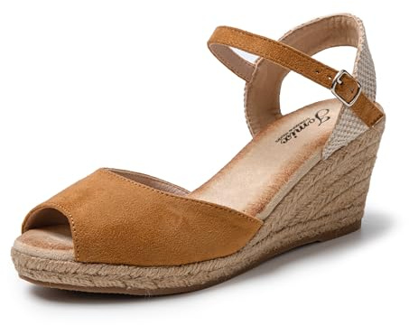 JOMIX Sandali Donna Estive Ciabatte Ragazze Espadrillas Eleganti Zeppa Pantofole Casual Fibbia Mare Spiaggia Espadrillas SD9371 (Marrone Camel,36)