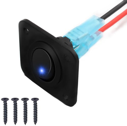 VISSQH 1Gang Auto Interruttore a Levetta, Pulsanti Interruttori a Levetta LED Blu Rocker 12V/20A,Round Dash Interruttore con cavo di collegamento e piastra di montaggio per Auto Camion Barca