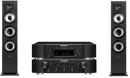 Marantz PM6007 Amplifier, Integrated Amplifier with Digital Connectivity + POLK AUDIO Polk Monitor MXT60 Compact Tower Speaker + Marantz CD6007 CD Player, Fine Tuned CD Player
