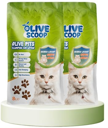 Olive Scoop 100% Natural Cat Litter, Ultra-Clumping & Dust-Free, Made from Sustainable Olive Pits, Excellent Odour Control, Biodegradable - Eco-Friendly, 12.5 kg (16L) 2 Bags