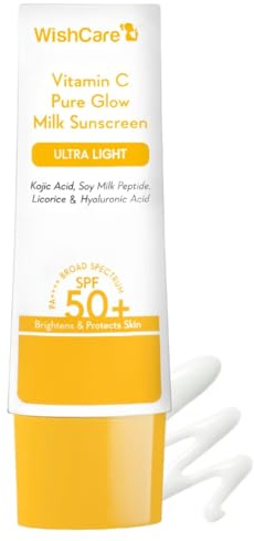 WishCare Vitamin C Pure Glow Milk Sunscreen SPF 50 PA++++ for Glowing Skin - Broad Spectrum Light Weight Sunscreen SPF 50 for Dry Skin & Oily Skin 50g