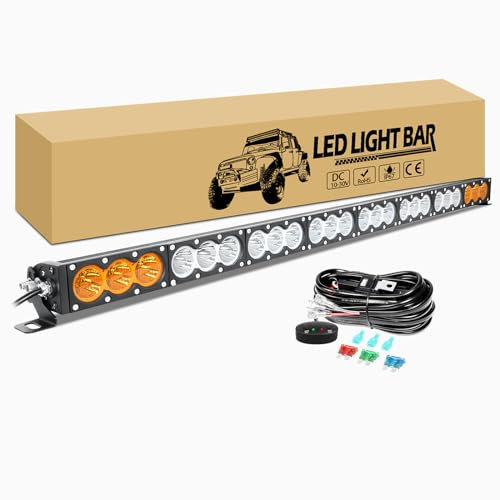 RIGIDON LED Lichtleiste KFZ mit 12V Kabelbaum kit, 44 Zoll 240W Led Scheinwerfer Weißer Bernstein Led Arbeitsscheinwerfer Bar Wasserdicht für Auto Offroad Traktor SUV UTV ATV LKW Zusatzscheinwerfer