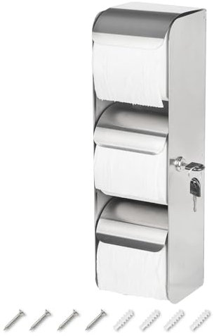 JIQILIHAI Dispensador de papel higiénico comercial con cerradura, soporte de pared de acero inoxidable de 3 rollos, doble rollo sin contacto, dispensador de toallas de papel higiénico para baño/baño