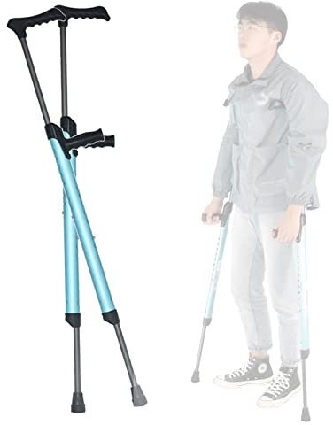 GaRcan Ergonomische Unterarmkrücken, Verstellbarer Gehstock mit bequemem Griffpolster, Blaue leichte Aluminiumkrücken für Erwachsene, für Senioren mit Behinderungen