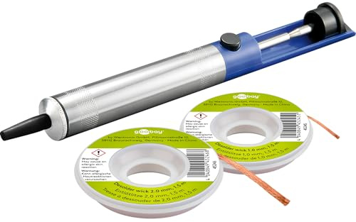 goobay 74090 avlödningspump för avlödning och lödsugning/antistatisk lödpump/avlödningspump som lödtenn borttagning/lödsugpump med teflonspets 2 x avlödningspunkt 1 mm, 2 mm för borttagning av lödtenn