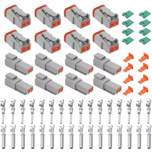 2-Pin DT Connector Kit, 8 Sets Waterproof 22-18AWG DT Electrical Wire Connector with Stamped Contacts and Seal Plug, Male and Female Terminal Connectors for Motorcycle,Truck, Car, Boats ﻿
