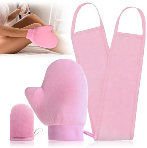 QOWUXHZ 2 Pezzi Guanto Per Autoabbronzante Viso E Corpo Doppia Faccia Per Crema Abbronzante Corpo Spray Autoabbronzante Olio Abbronzante (Rosa) Con 1 Applicatore Per Lozione Per La Schiena