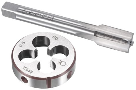 TOP-VIGOR M12 x 0.5mm Metric Tap and Die Set, Machine Thread Screw Tap with Round Threading Die, Heavy Duty Tap & Die Kit for DIY, Repair, Cutting External and Internal Thread