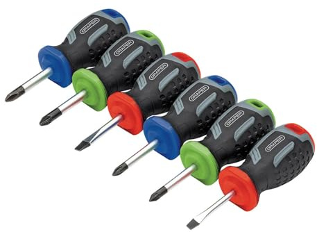Draper 6pc Stubby Soft Grip Screwdriver Set - 13432 - Magnetic Tips, CRV Blades