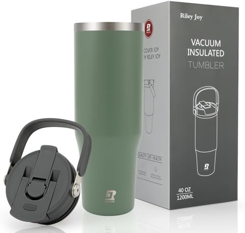 Riley Joy 1200ml Tazza da Viaggio 2.0 in Acciaio Inox con Manico e Cannuccia 100% a Prova di Perdite, Facile da Trasportare, Tazza Termica da Caffè per Auto