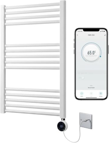 Greened House White Electric WiFi Heated Towel Rail 500mm W x 800mm H | Smart WiFi Controlled, Flat Design, 7 Day Programming, App Compatibility, White Element