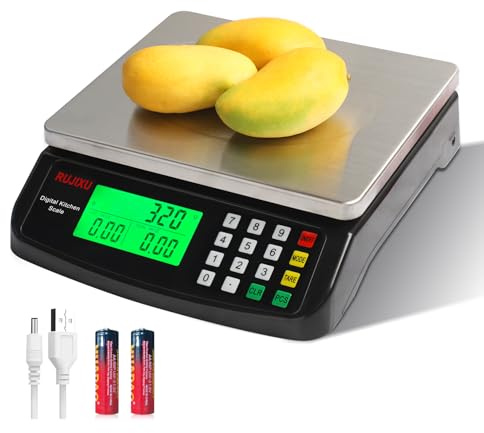 Balance de cuisine precision 30kg/1g acier inoxydable balance professionnelle alimentaire avec Écran LCD Rétroéclairé, pese aliment 5 Unités et Fonction Tare, Piles incluses avec USB