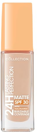 Collection Cosmetics Lasting Perfection Matte Foundation, Full Coverage, Anti-Ageing Effect, 24 Hour Wear, SPF 30, Contains Niacinamide, 27ml, Rose Porcelain Neutral