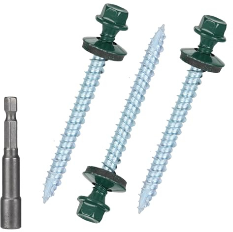 Metal Roofing Screws 10 x 2 inch, Green Hex Head Sheet Metal Roof Screw with EPDM Washer for Corrugated Roofing (250Pcs)