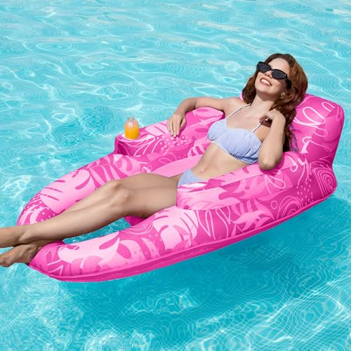 SLOOSH Premium Wasser Pool Luftmatratze für Erwachsene, Aufblasbare Pool-Flöße mit Getränkehaltern und Rückenlehne, Schwimmsessel für Sommerpartys, Tanning Pool für Wasserparty (Rosa)