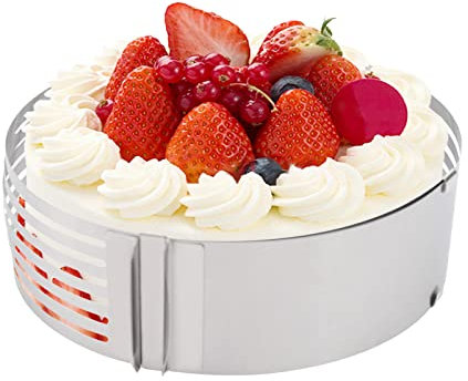Anello per torta regolabile in acciaio inox, rotondo, misura regolabile (9,6 – 12 pollici), cornice da forno con design a strati, stampo per dessert rotondi, argento, 8 cm