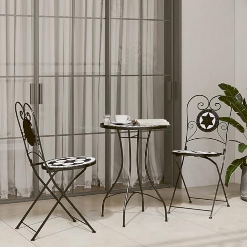Xichuzi Mosaik-Bistro-Set Schwarz und Weiß Eisen und Keramik, Gartenset Tisch Und Stühle, Balkon Möbel Für Kleinen Balkon, Terrassenmöbel, Balkonset, Balkonmöbel, Möbelsets - 3216354