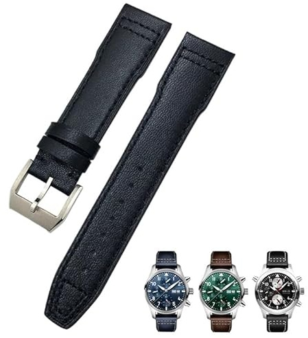 BIK 21 mm 20 mm Rindsleder-Armband, passend für IWC-Fliegeruhren, Portugieser-Armbänder, blaues Uhrenarmband-Zubehör, Herren-Werkzeug(Black black Pin,21mm)