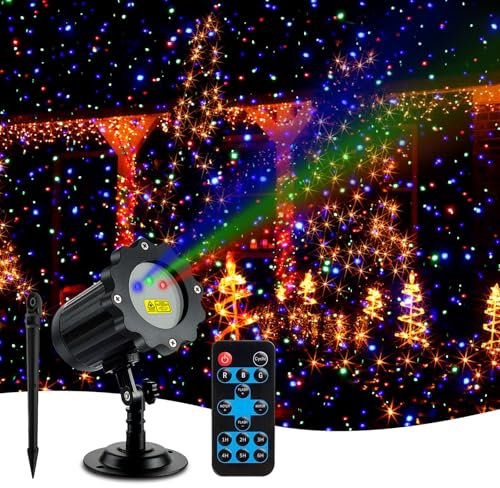 Luci da Giardino, proiettore di Stelle mobili di Natale con Telecomando, proiettore di Stelle a Forma di lucciola con LED, luci da palcoscenico dinamiche Impermeabili, Decorazioni Natalizie Esterne(3