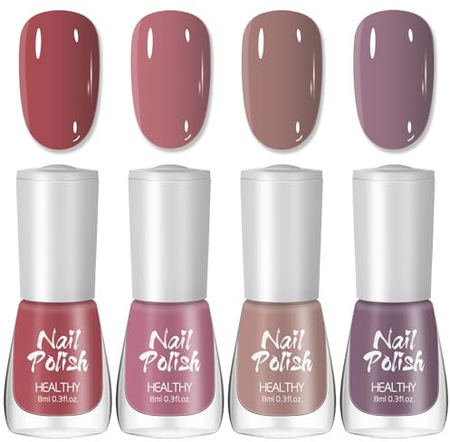 Pink Nail Polish Sets - 4PCS Pink Series Nail Varnish Set - Quick Dry nail Polish No Bake - Pink Purple Brown Red Nail polish - Long Lasting nail Polish Gift set for Women Nail Art