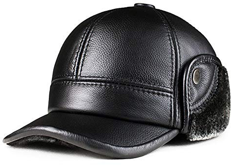 Herren-Winter-Ohrenklappenkappe, Leder-Baseballmütze, Fliegermütze mit Ohrenklappen, verdickende warme Wintermütze Household faucets