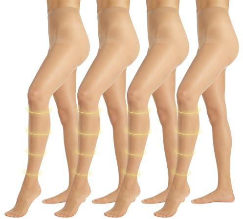 PIKY PACK 4 Paires Collant de Contention Femme 40 DEN, Collants Voile avec Compression Moyenne 8 mm/Hg, Tailles S-XL (FR/ES, Alpha/lettres, TTG, Taille normale, Taille normale, Naturel)