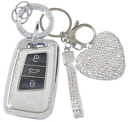 ZVRSUA Autoschlüssel Hülle Passt für VW，Autoschlüssel Schutzhülle Schlüsselgehäuse Kompatibel mit VW Volkswagen Passat B8 Jetta Polo Tiguan T-ROC MK2 Scirocco Skoda Superb Kodiaq Seat (Silber)