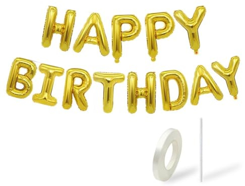 COYUN Folie Luftballons Happy Birthday Banner, Party Dekorationen Ballons, Geburtstagsparty Folienballons Gute zum Geburtstag für Erwachsene Kinder,Gold